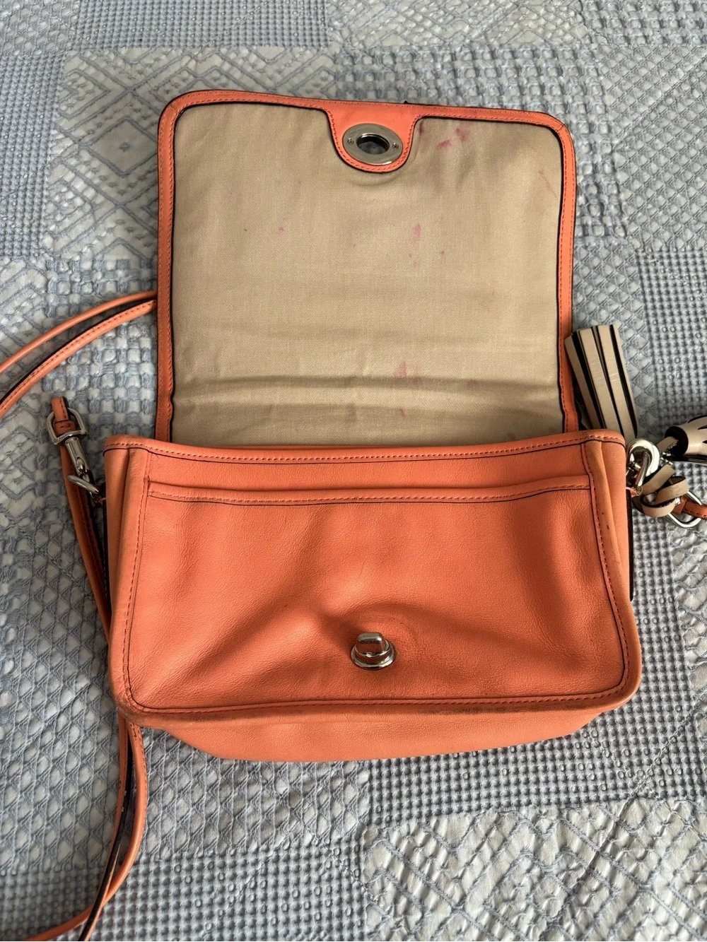 Coach Peach/Coral Perforated Leather Crossbody Bag